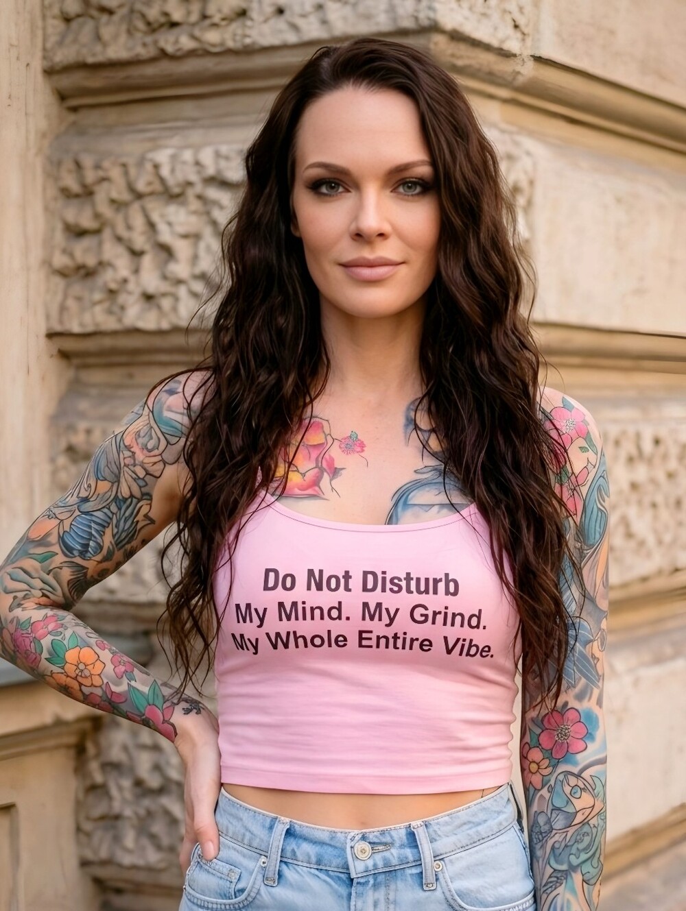 Fashion Nova Dont Disturb My Vibe Cropped Tank Top Pink Slogan Strap Cami Sz XS